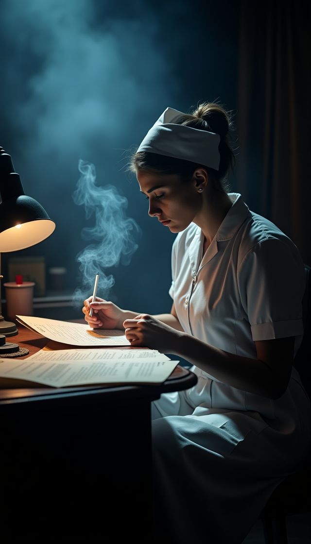 Ilustración de una enfermera escribiendo en un registro