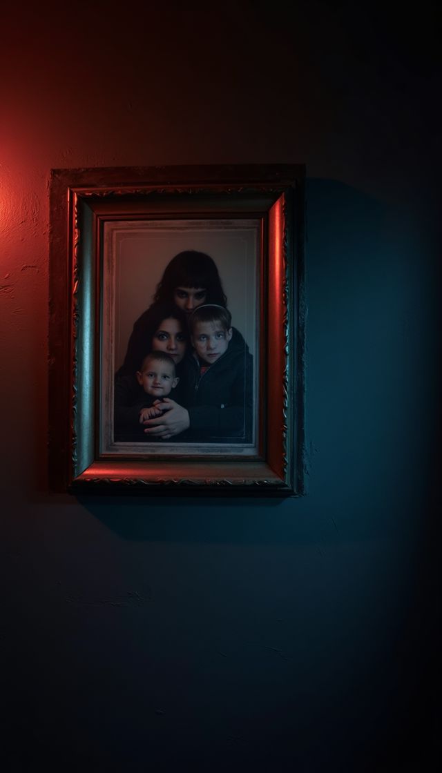 Ilustración de un retrato familiar en una pared