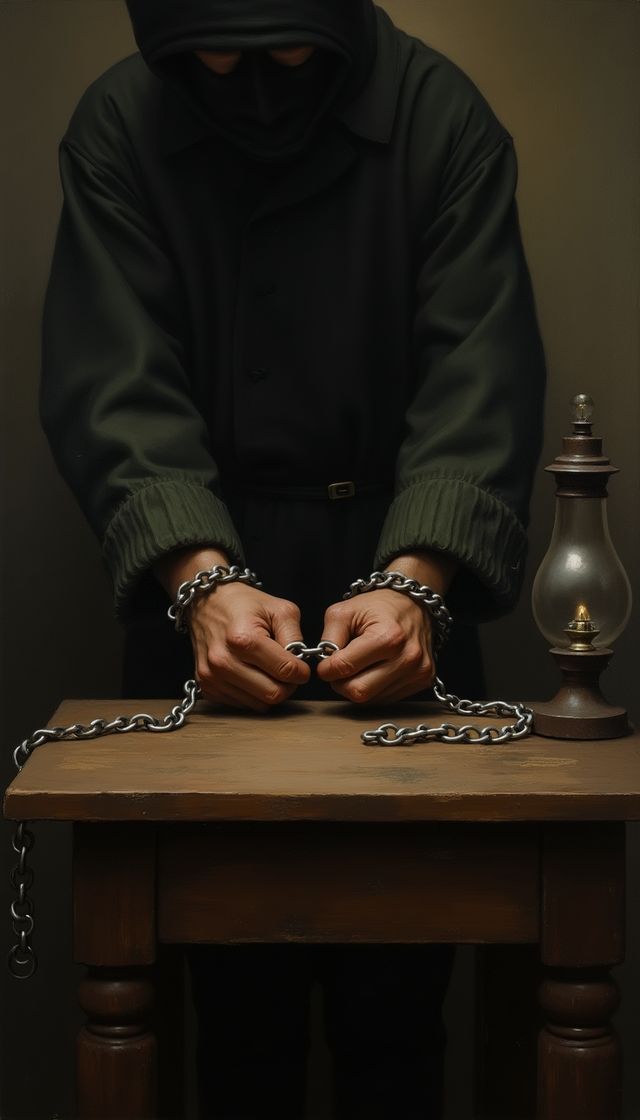 Ilustración de unas manos encadenadas sobre una mesa