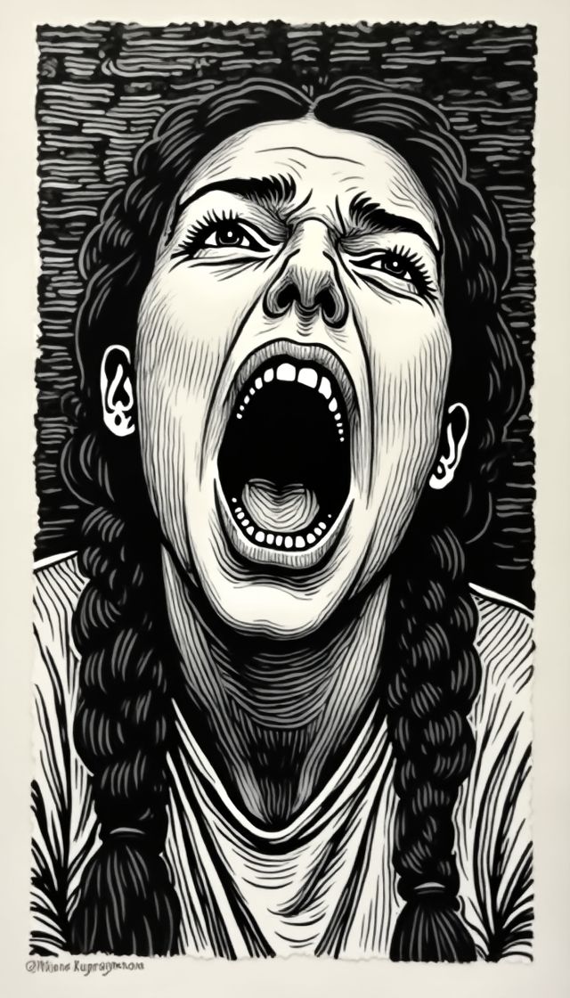 Grabado del grito de una mujer