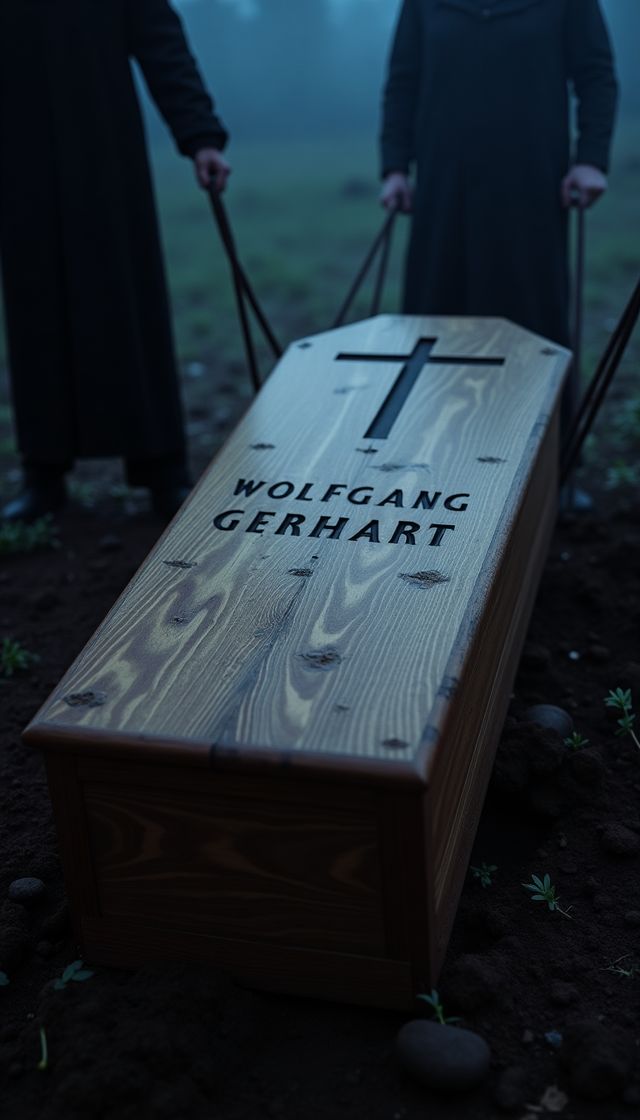Ilustración de un ataúd con una cruz en un cementerio