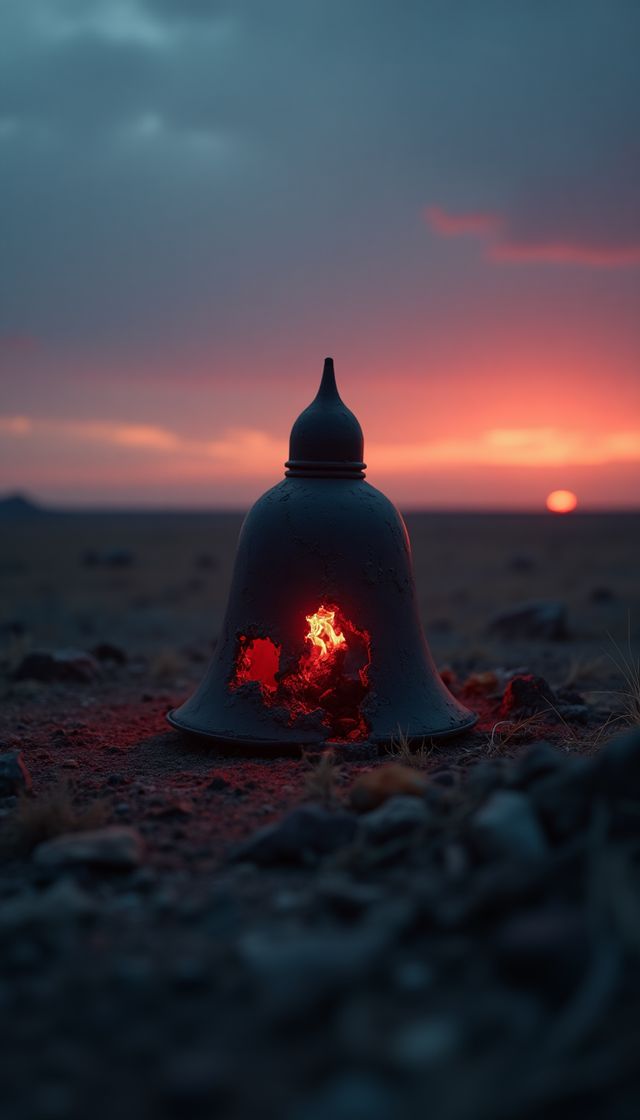 Ilustración de una cápsula calcinada al atardecer